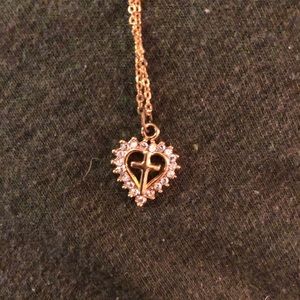 Gold Diamond Heart Cross Necklace